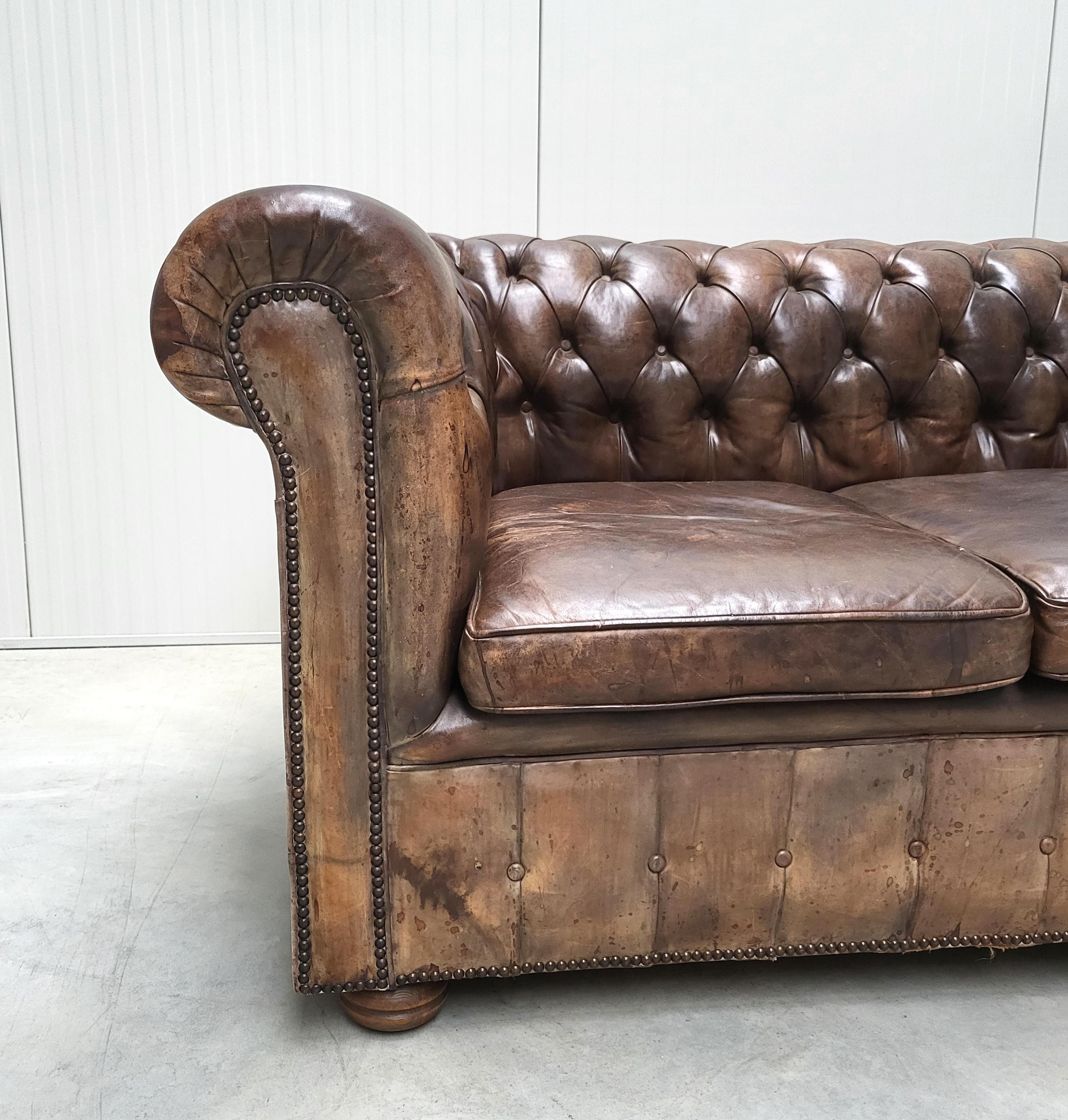 English Vintage Chesterfield Club Sofa Hand Dyed, England 1960s For Sale