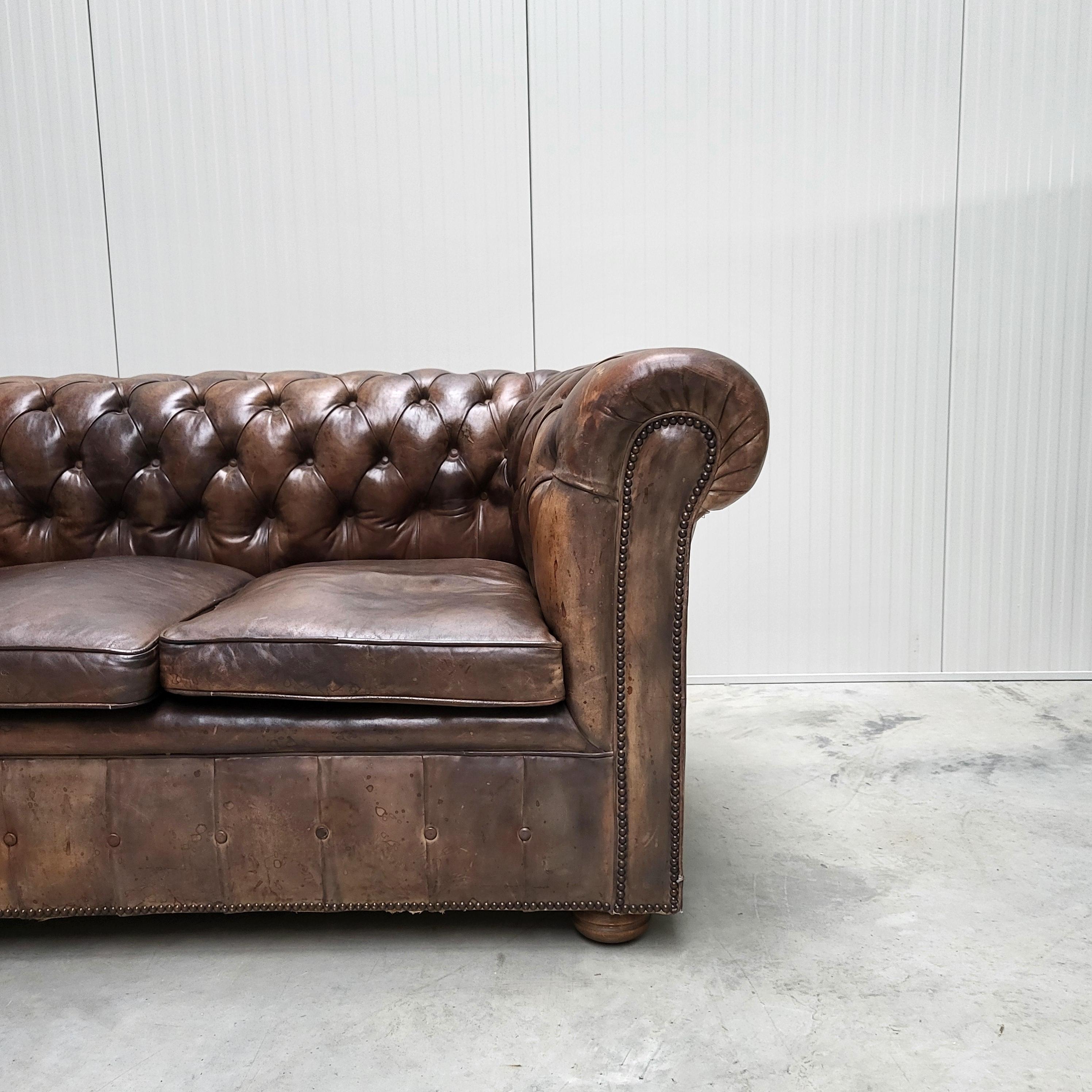 Hand-Crafted Vintage Chesterfield Club Sofa Hand Dyed, England 1960s For Sale