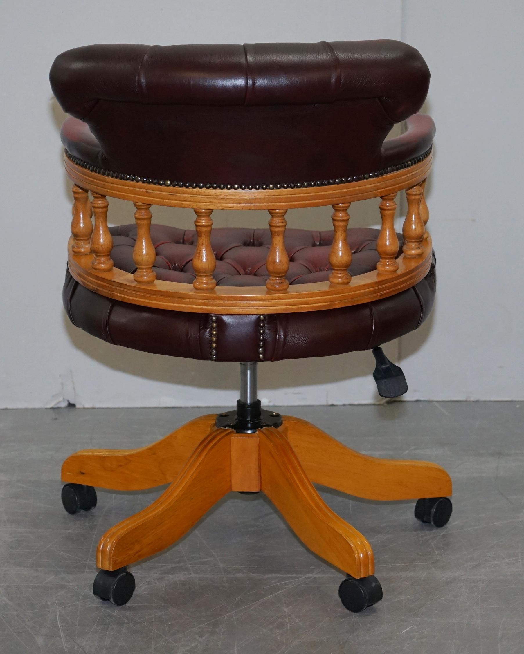 Vintage Chesterfield Fully Buttoned Oxblood Leather Captains Directors Chair 1