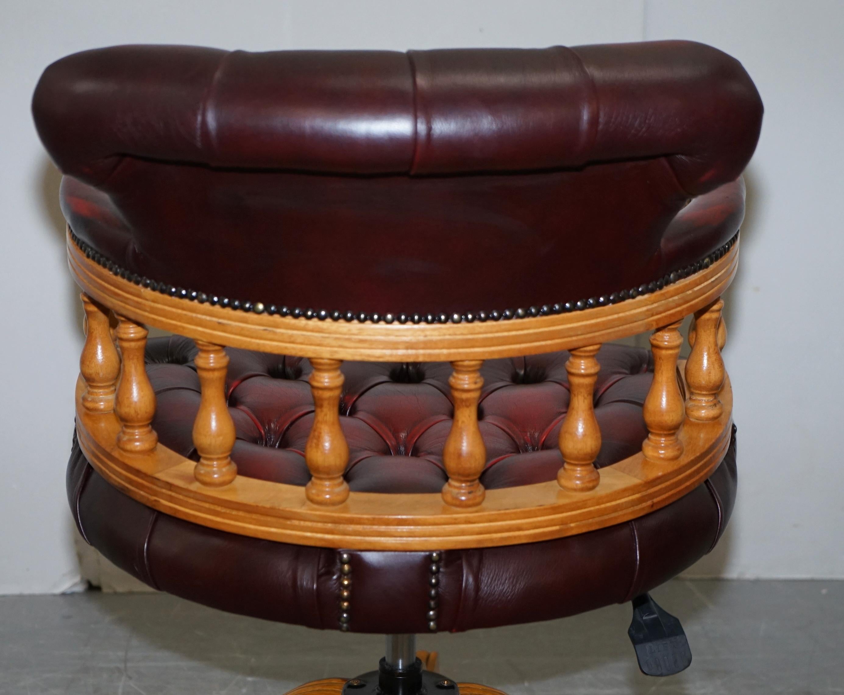 Vintage Chesterfield Fully Buttoned Oxblood Leather Captains Directors Chair 3
