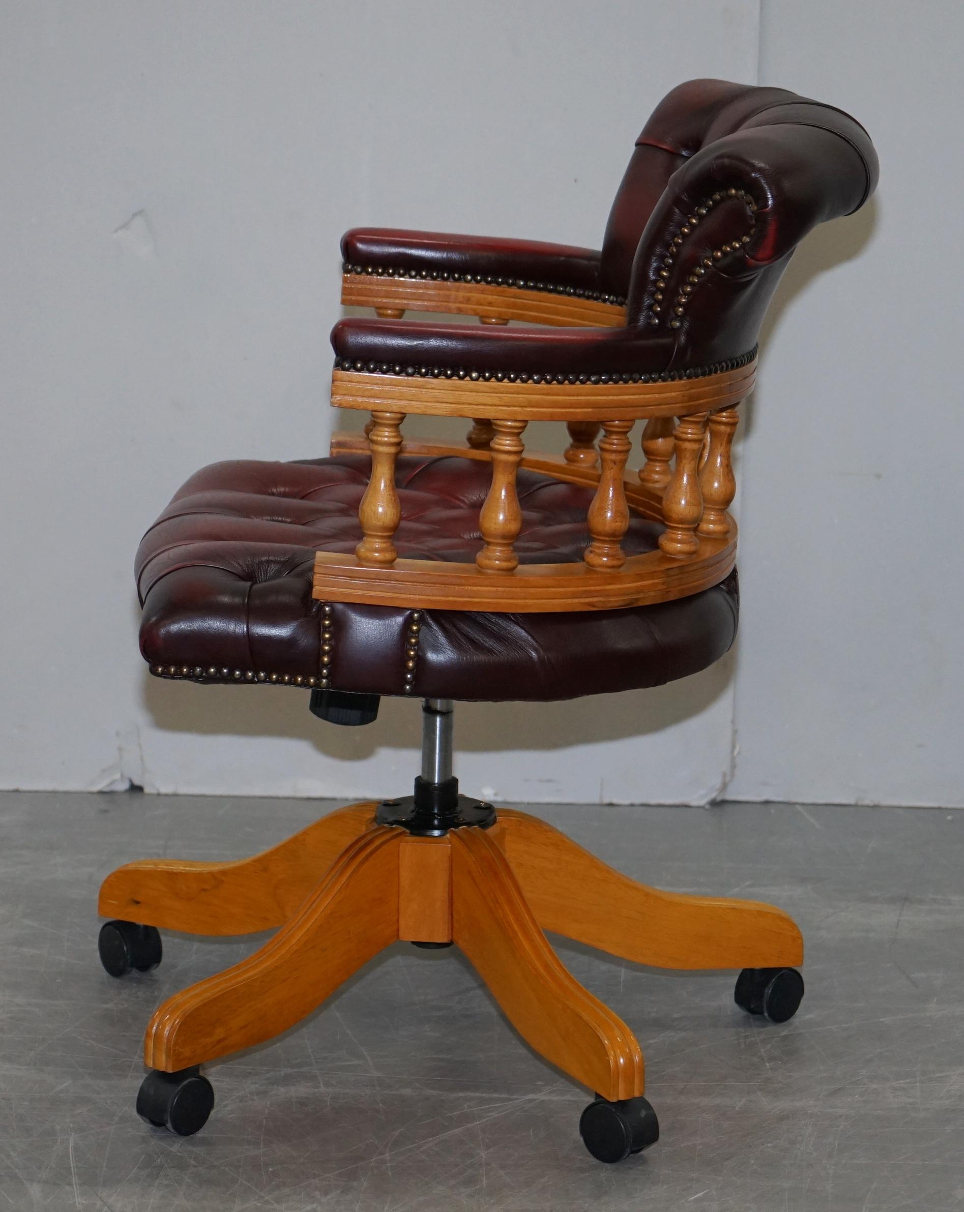 Vintage Chesterfield Fully Buttoned Oxblood Leather Captains Directors Chair 3