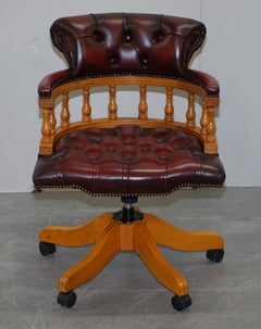 Vintage Chesterfield Fully Buttoned Oxblood Leather Captains Directors Chair