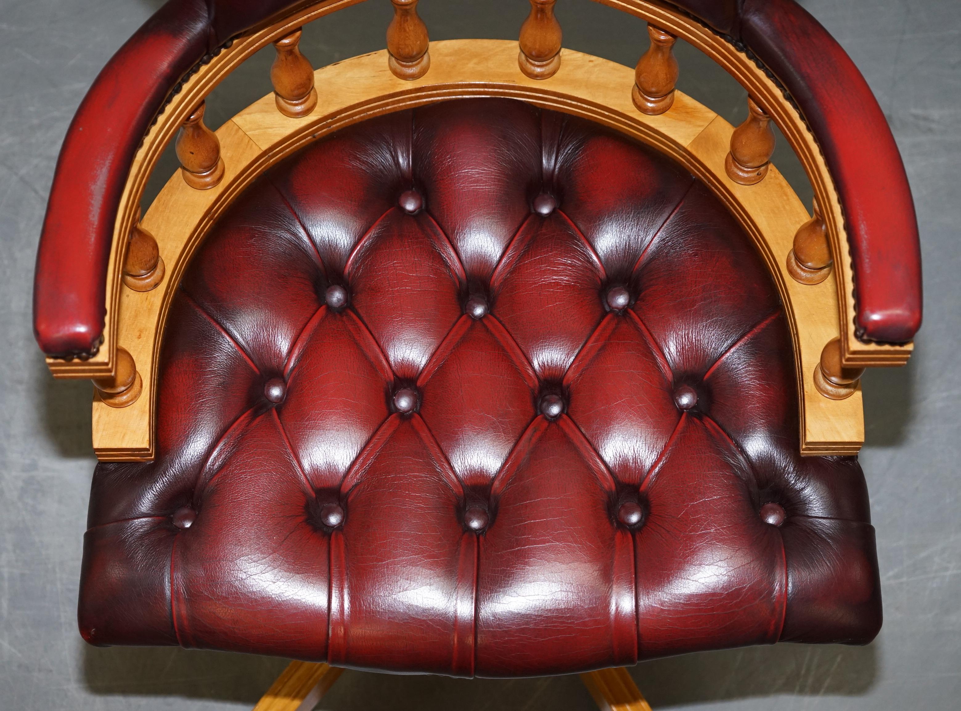 English Vintage Chesterfield Fully Buttoned Oxblood Leather Captains Directors Chair