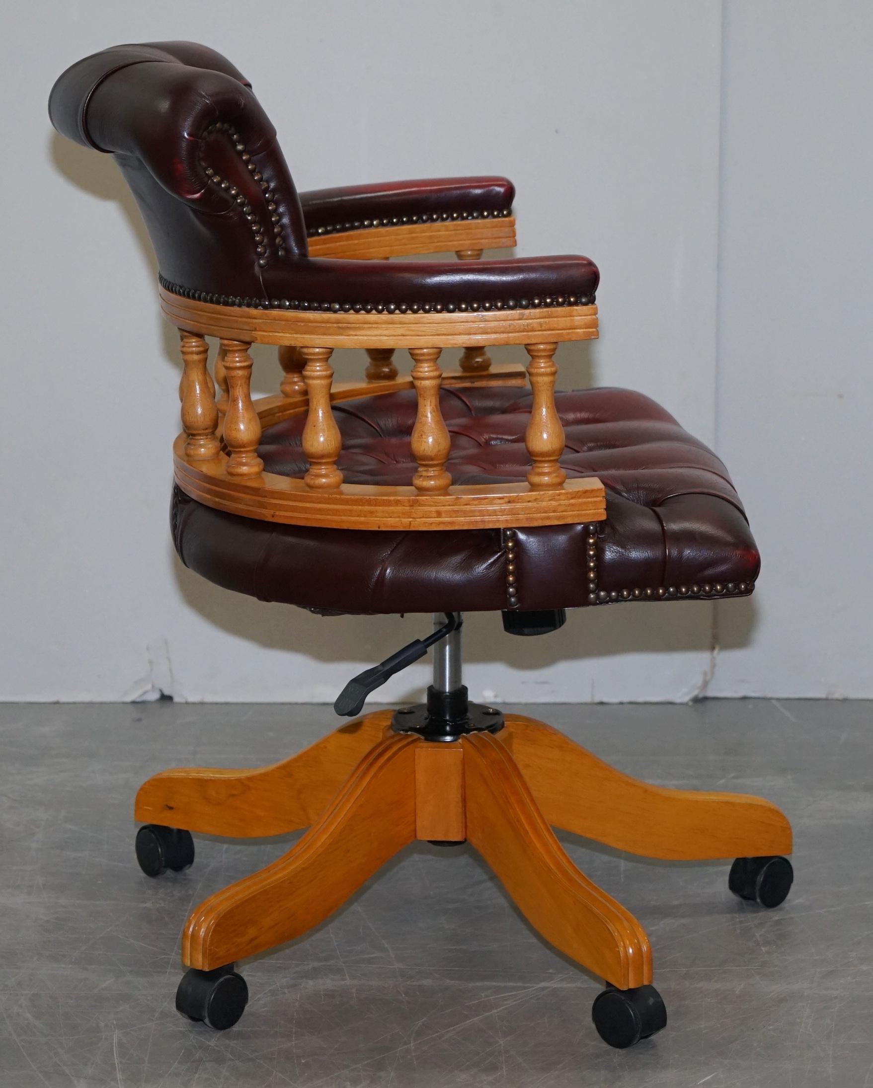 Hand-Carved Vintage Chesterfield Fully Buttoned Oxblood Leather Captains Directors Chair