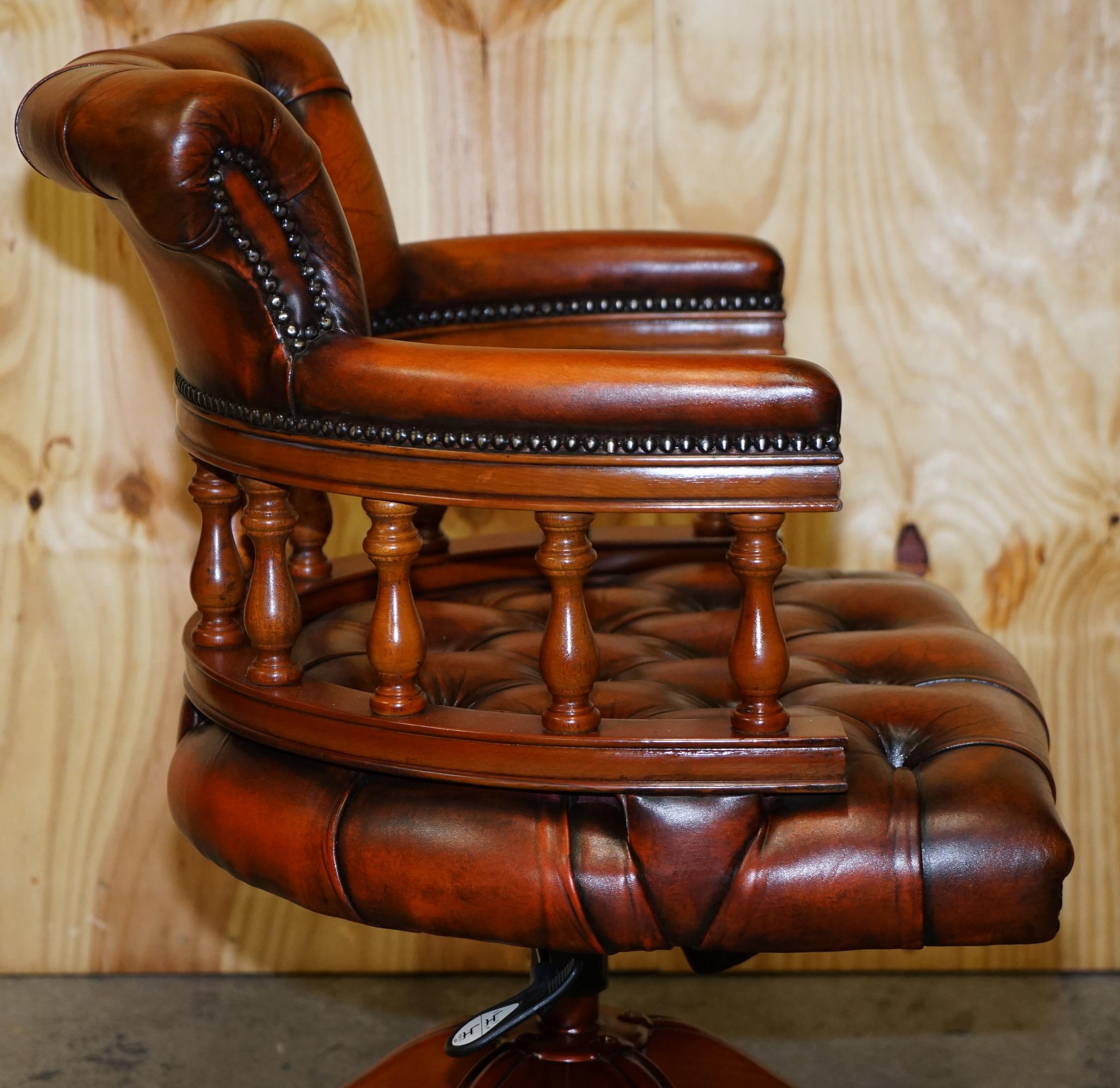 Vintage Chesterfield Fully Restored Brown Leather Captains Swivel Office Chair 4