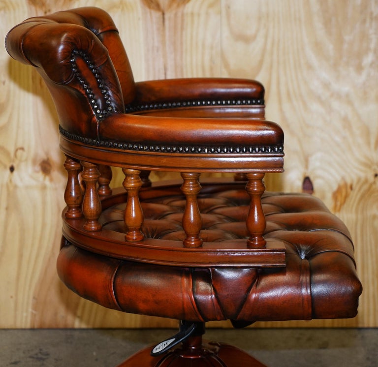 Vintage Chesterfield Fully Restored Brown Leather Captains Swivel