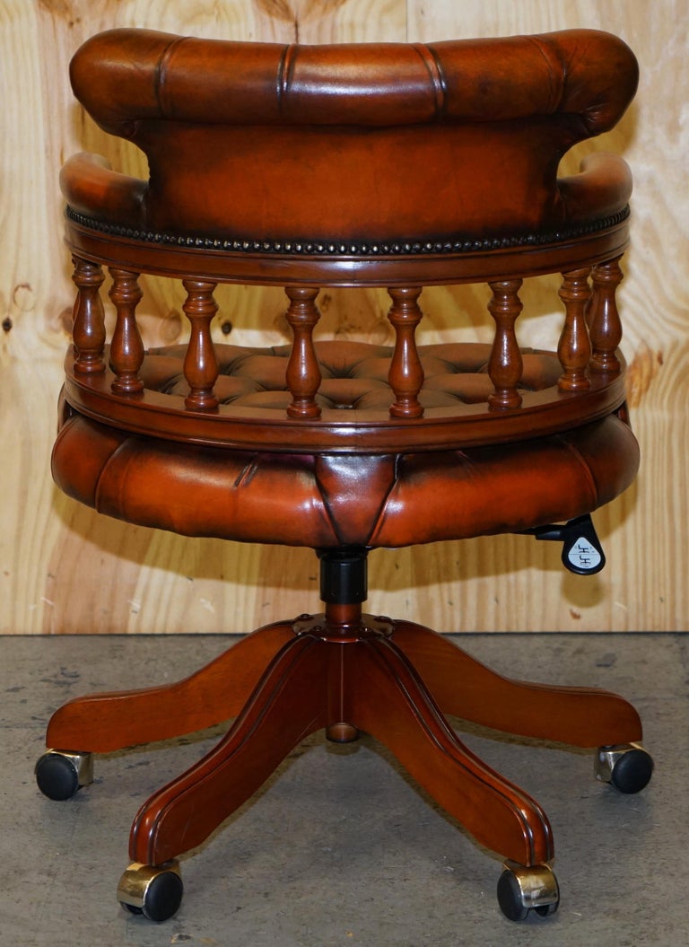 Vintage Chesterfield Fully Restored Brown Leather Captains Swivel