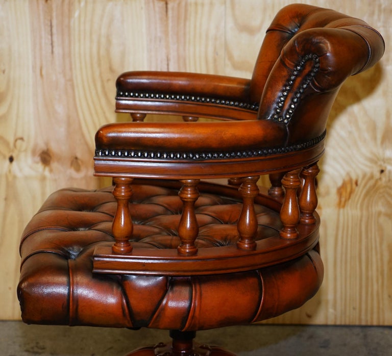 Vintage Chesterfield Fully Restored Brown Leather Captains Swivel