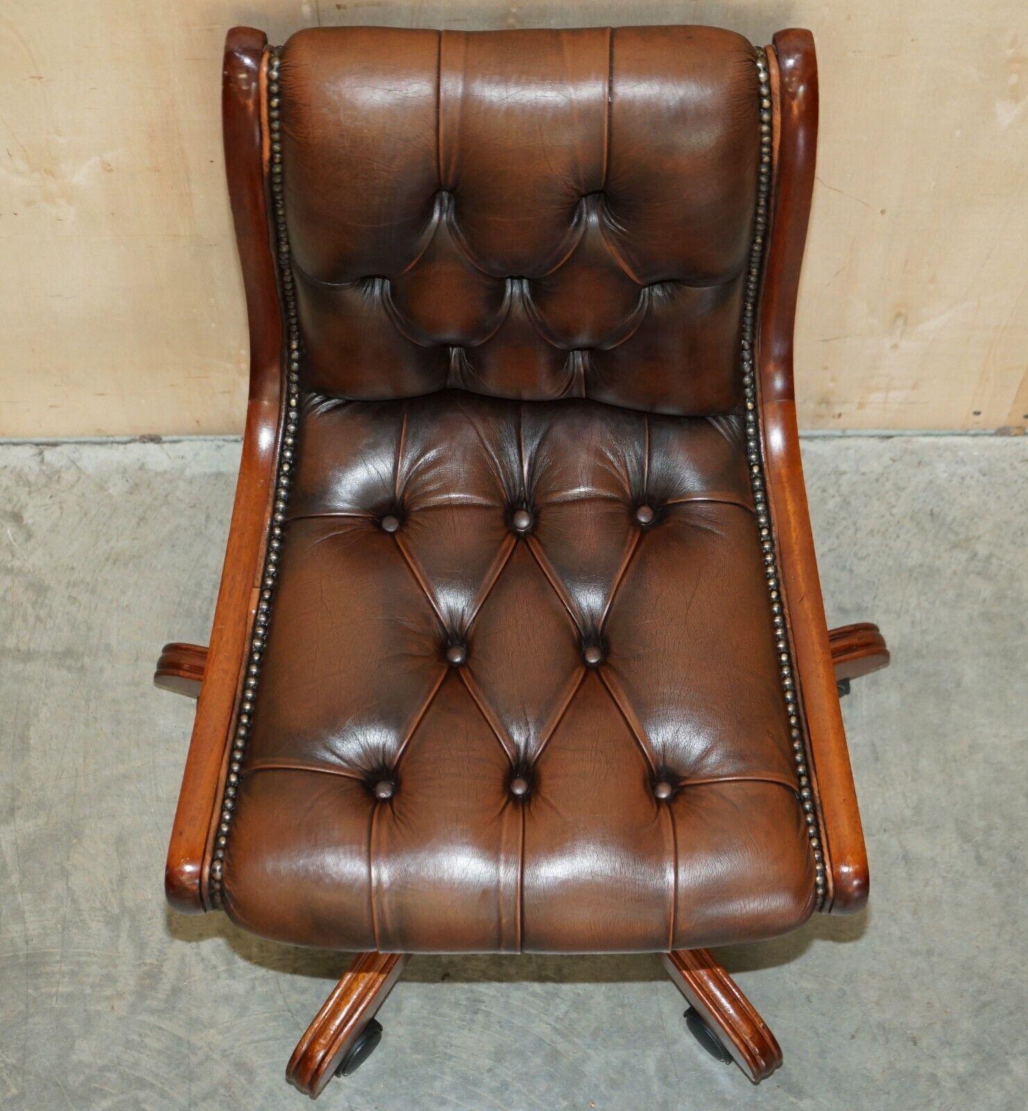 Vintage Chesterfield Leather and Mahogany Framed Office Desk Chair 4