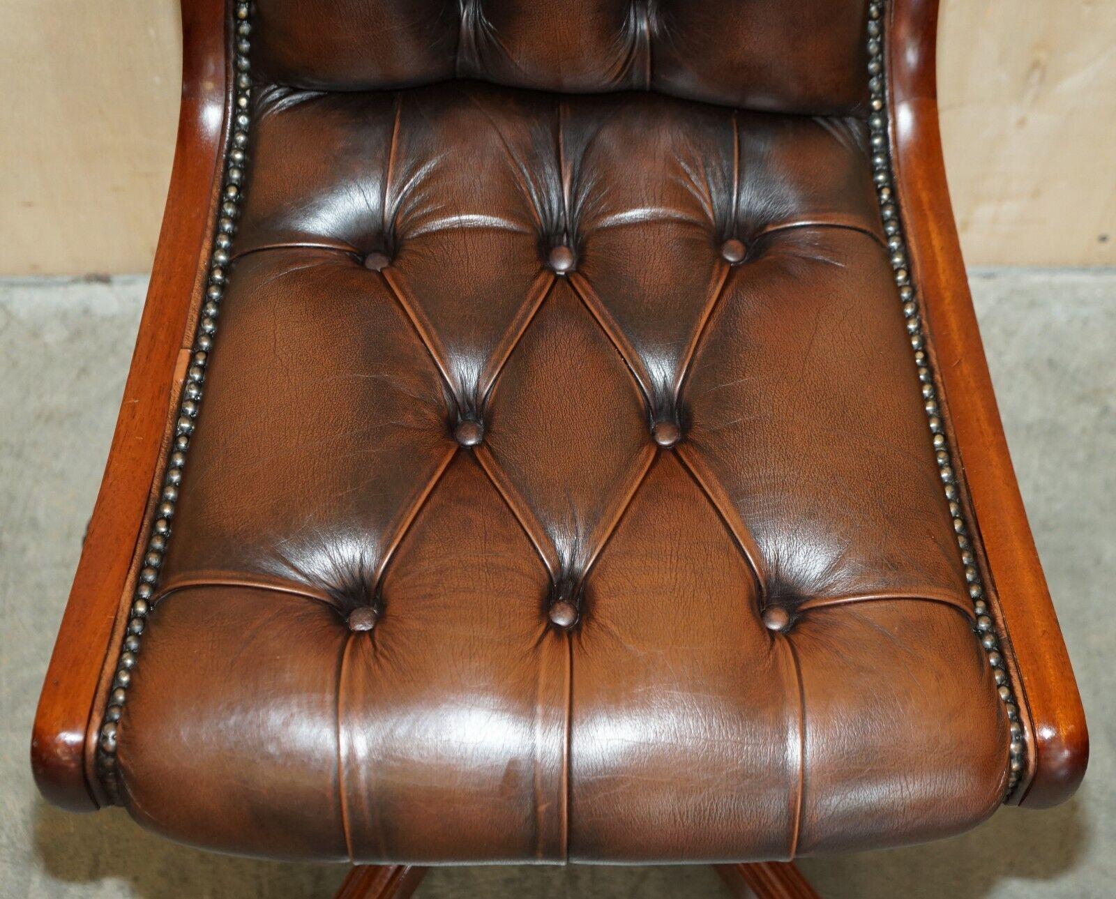 Vintage Chesterfield Leather and Mahogany Framed Office Desk Chair 4