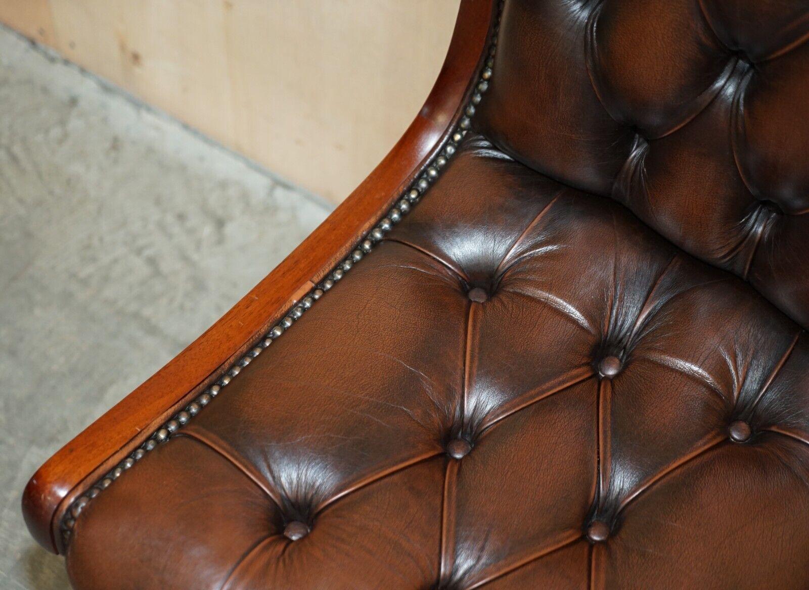 Vintage Chesterfield Leather and Mahogany Framed Office Desk Chair 6