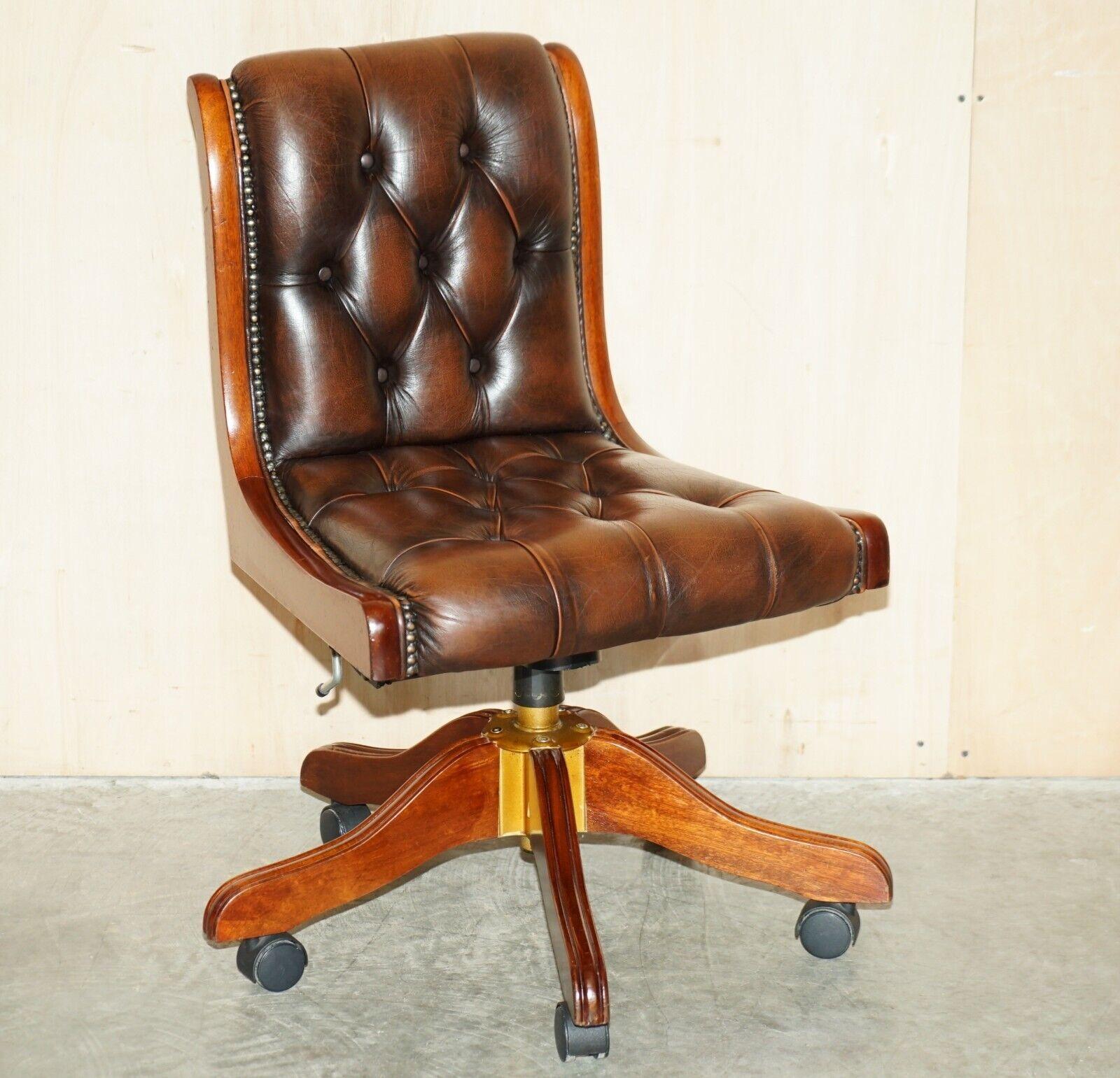 Vintage Chesterfield Leather and Mahogany Framed Office Desk Chair 6