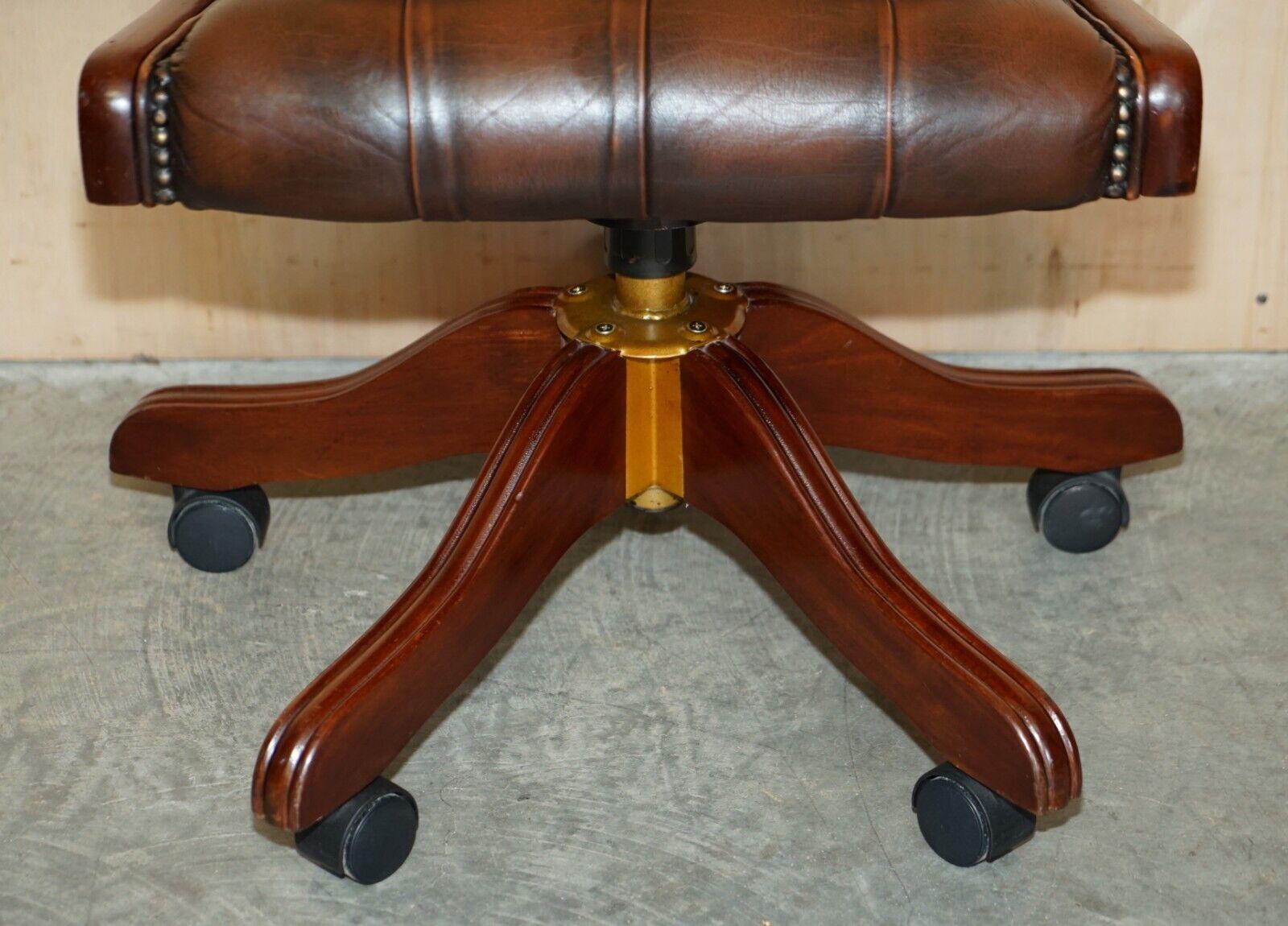 Hand-Crafted Vintage Chesterfield Leather and Mahogany Framed Office Desk Chair