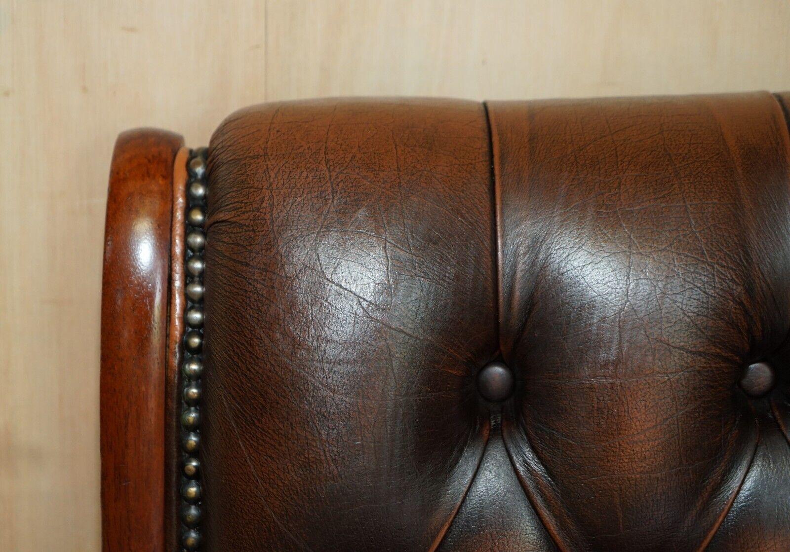 20th Century Vintage Chesterfield Leather and Mahogany Framed Office Desk Chair