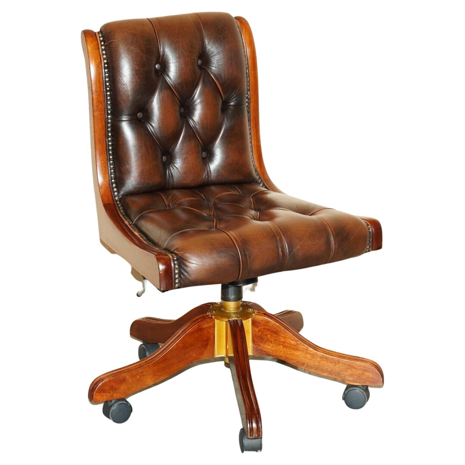 Vintage Chesterfield Leather and Mahogany Framed Office Desk Chair
