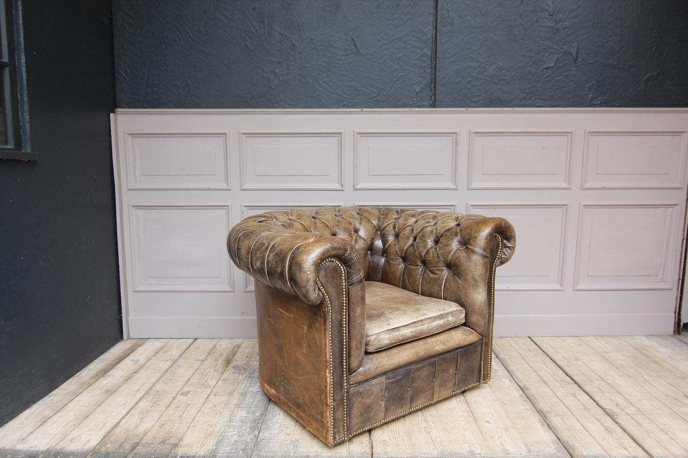 Vintage Chesterfield Leather Armchair Clubseat 8