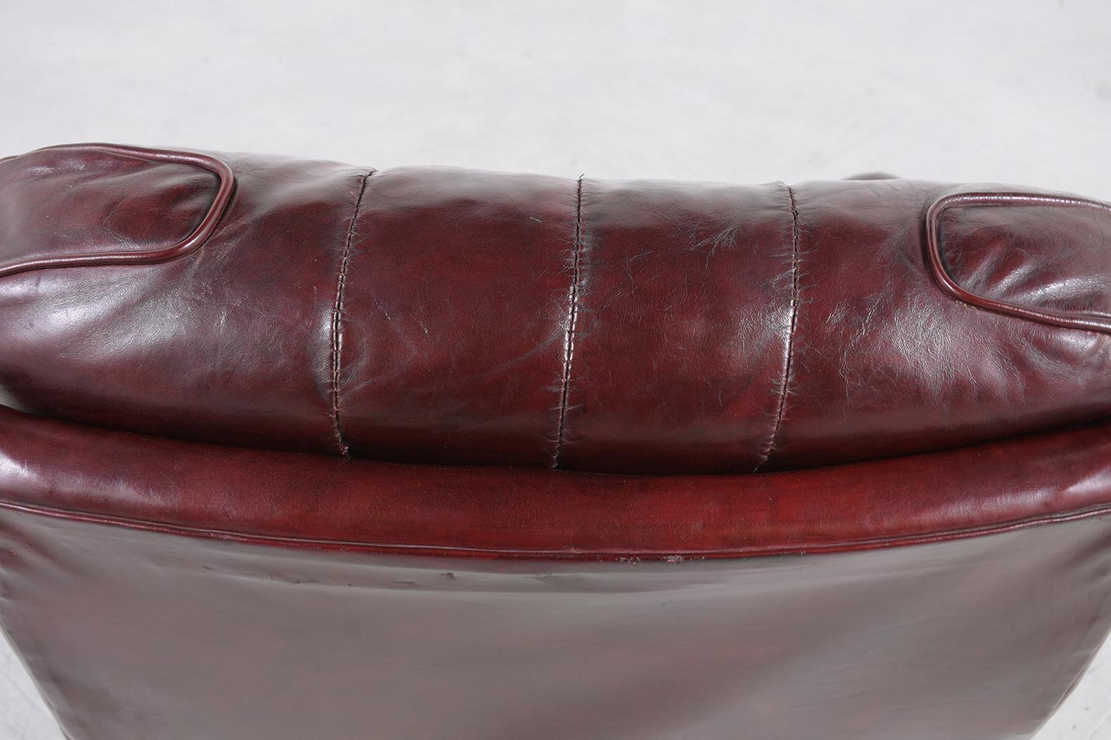 Antique English Chesterfield Lounge Chair: Cordovan Red Leather Tufted Design For Sale 7