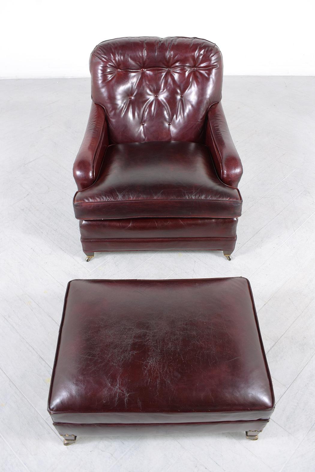 Step into the luxurious world of the early 20th century with our Antique English Chesterfield Lounge Chair, a symbol of timeless elegance and superior craftsmanship. This exquisite chair, handcrafted by skilled artisans, is upholstered in premium