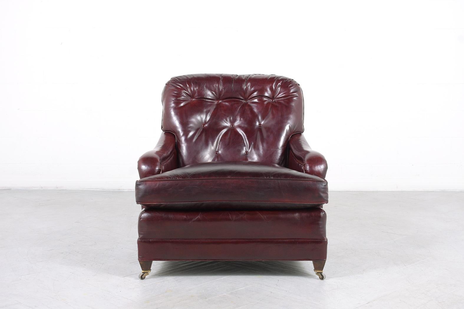 Stained Early 1900s Antique English Chesterfield Chair in Deep Cordova Leather