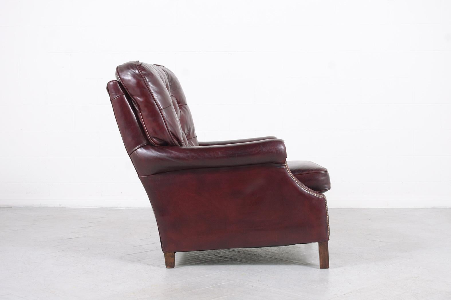 Antique English Chesterfield Lounge Chair: Cordovan Red Leather Tufted Design For Sale 2