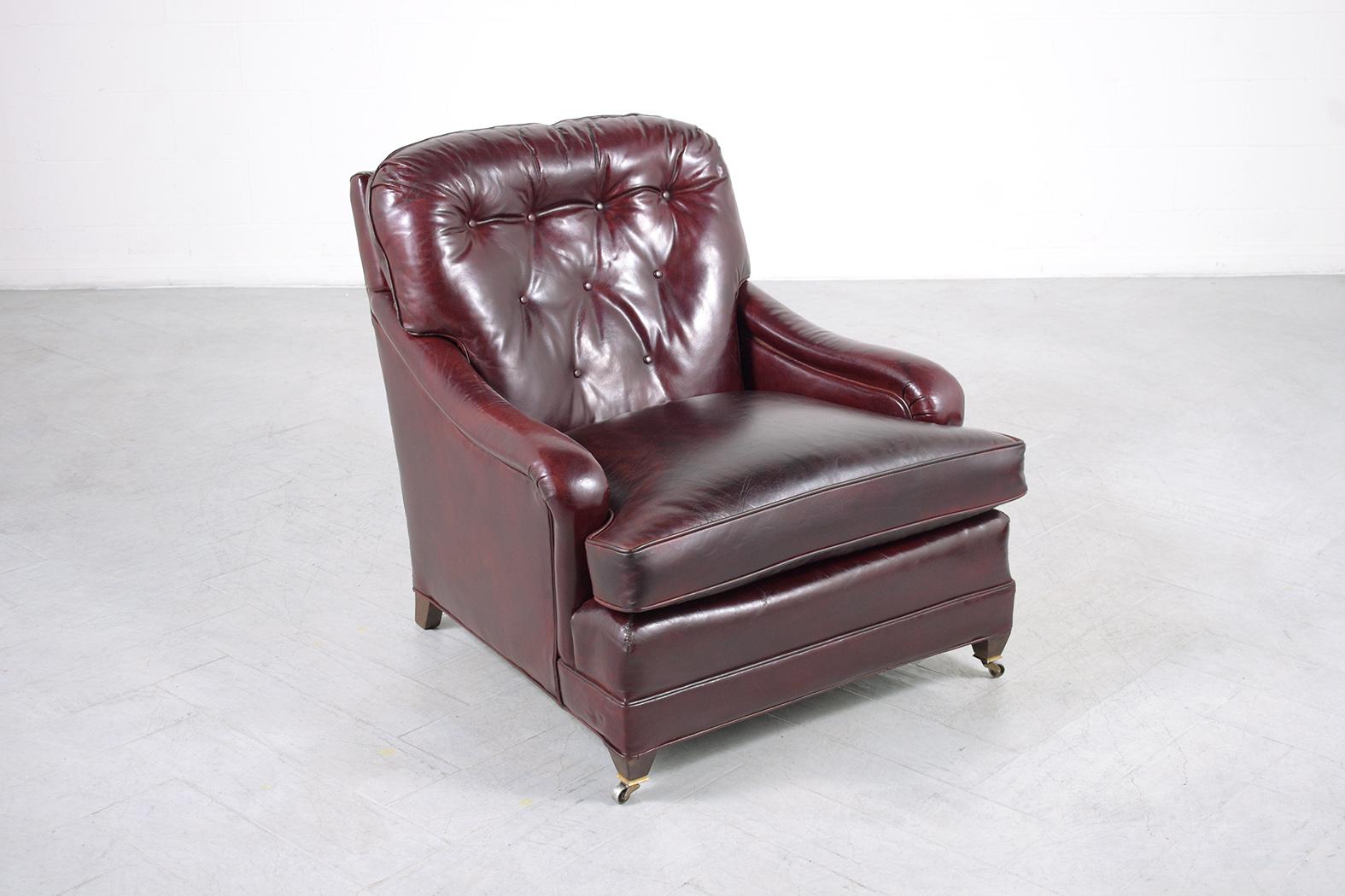 Lacquer Early 1900s Antique English Chesterfield Chair in Deep Cordova Leather