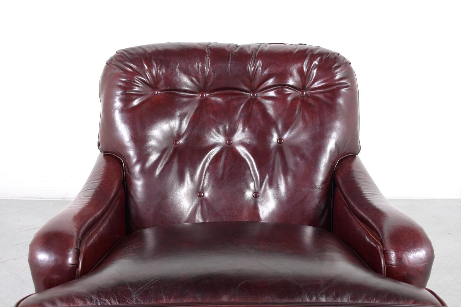Early 1900s Antique English Chesterfield Chair in Deep Cordova Leather In Good Condition In Los Angeles, CA