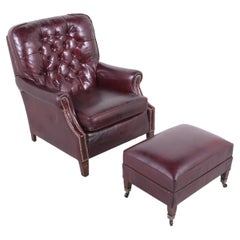 Retro English Chesterfield Lounge Chair: Cordovan Red Leather Tufted Design