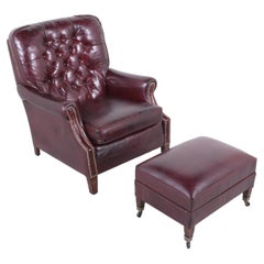 Fauteuil de salon anglais ancien Chesterfield : Design touffeté en cuir rouge Cordovan