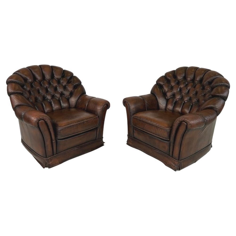 Sillones Chesterfield Vintage de cuero - Pareja en venta