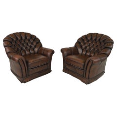 Sillones Chesterfield Vintage de cuero - Pareja