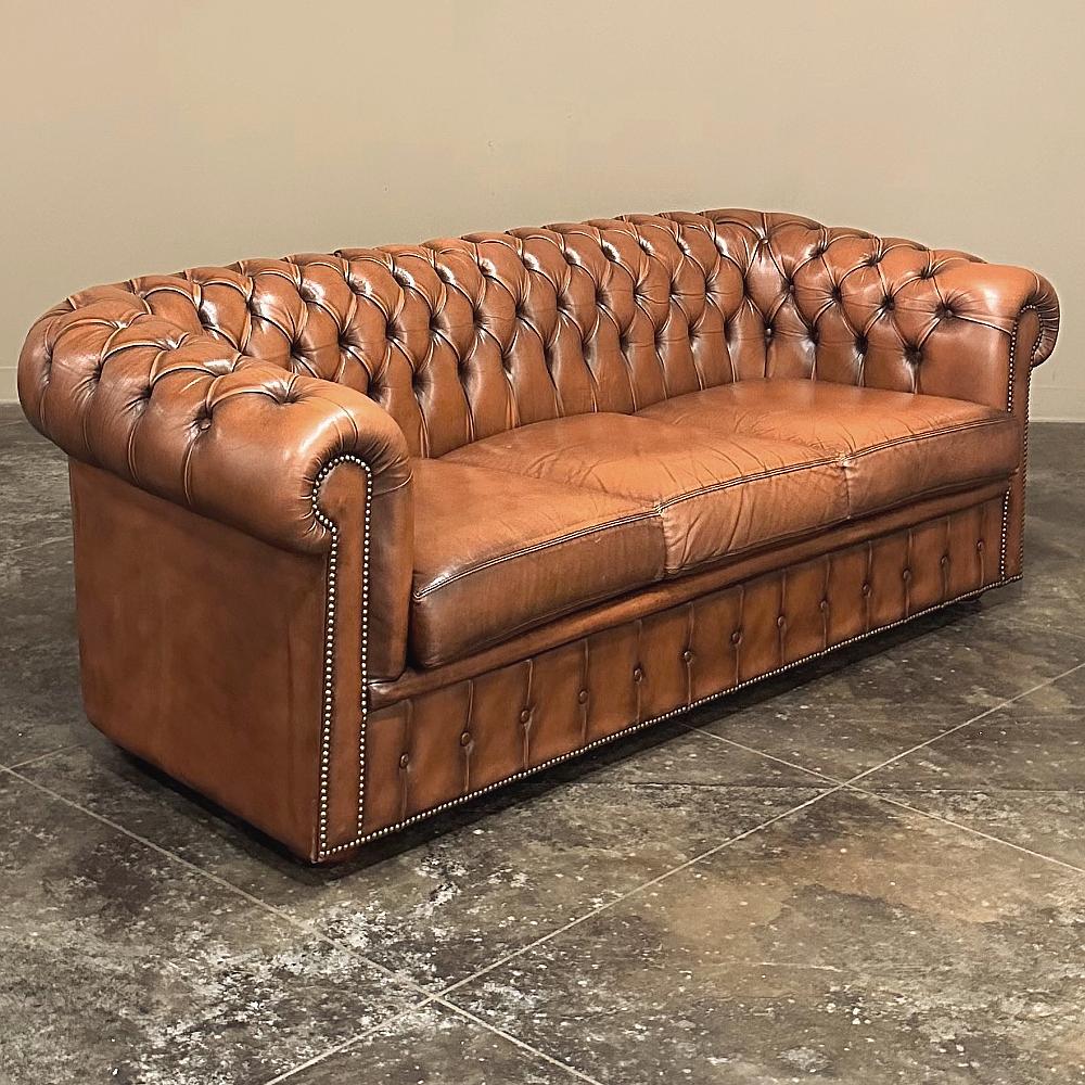 French Vintage Chesterfield Leather Lounge Sofa, Club Sofa