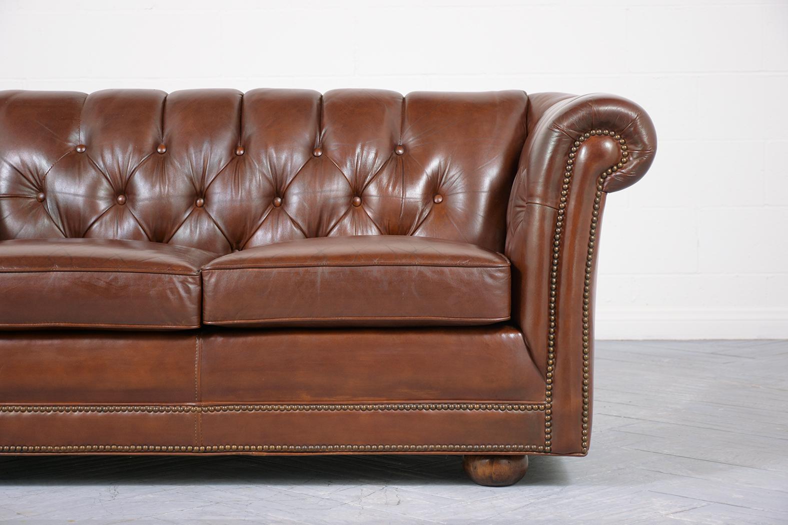 Vintage Brown Leather Chesterfield Sofa In Good Condition In Los Angeles, CA
