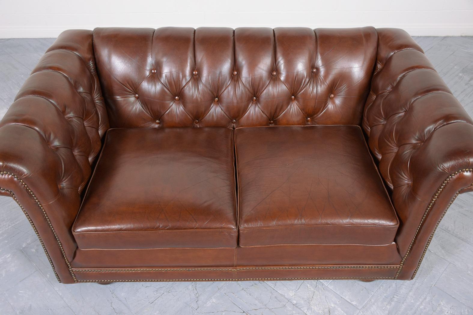 European Vintage Brown Leather Chesterfield Sofa