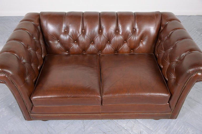 European Vintage Brown Leather Chesterfield Sofa For Sale