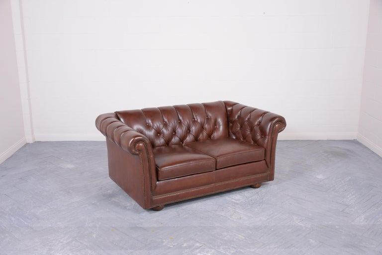 Late 20th Century Vintage Brown Leather Chesterfield Sofa For Sale