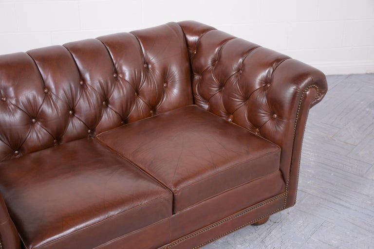 Metal Vintage Brown Leather Chesterfield Sofa For Sale