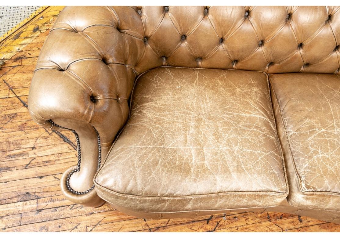 Vintage Chesterfield Leather Sofa from Smith & Watson In Distressed Condition In Bridgeport, CT