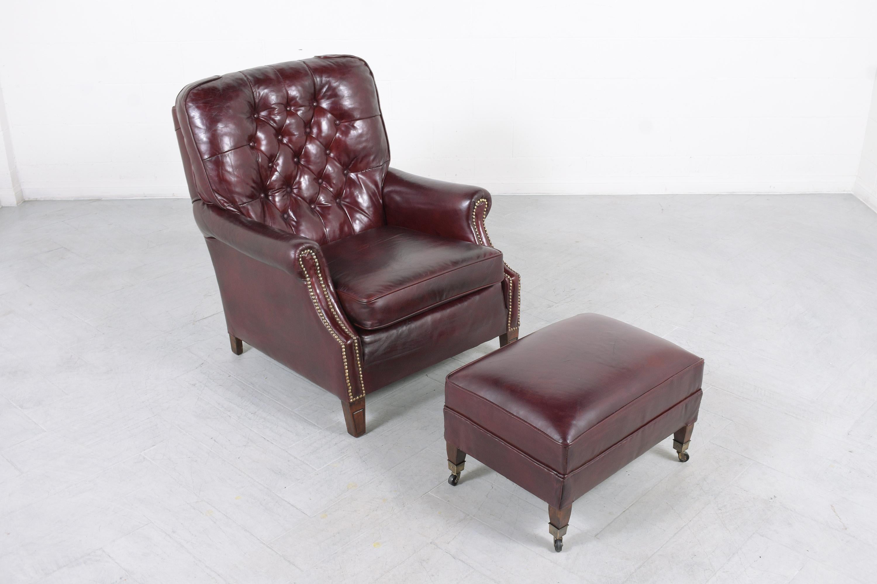 Antique English Chesterfield Lounge Chair: Cordovan Red Leather Tufted Design For Sale 4