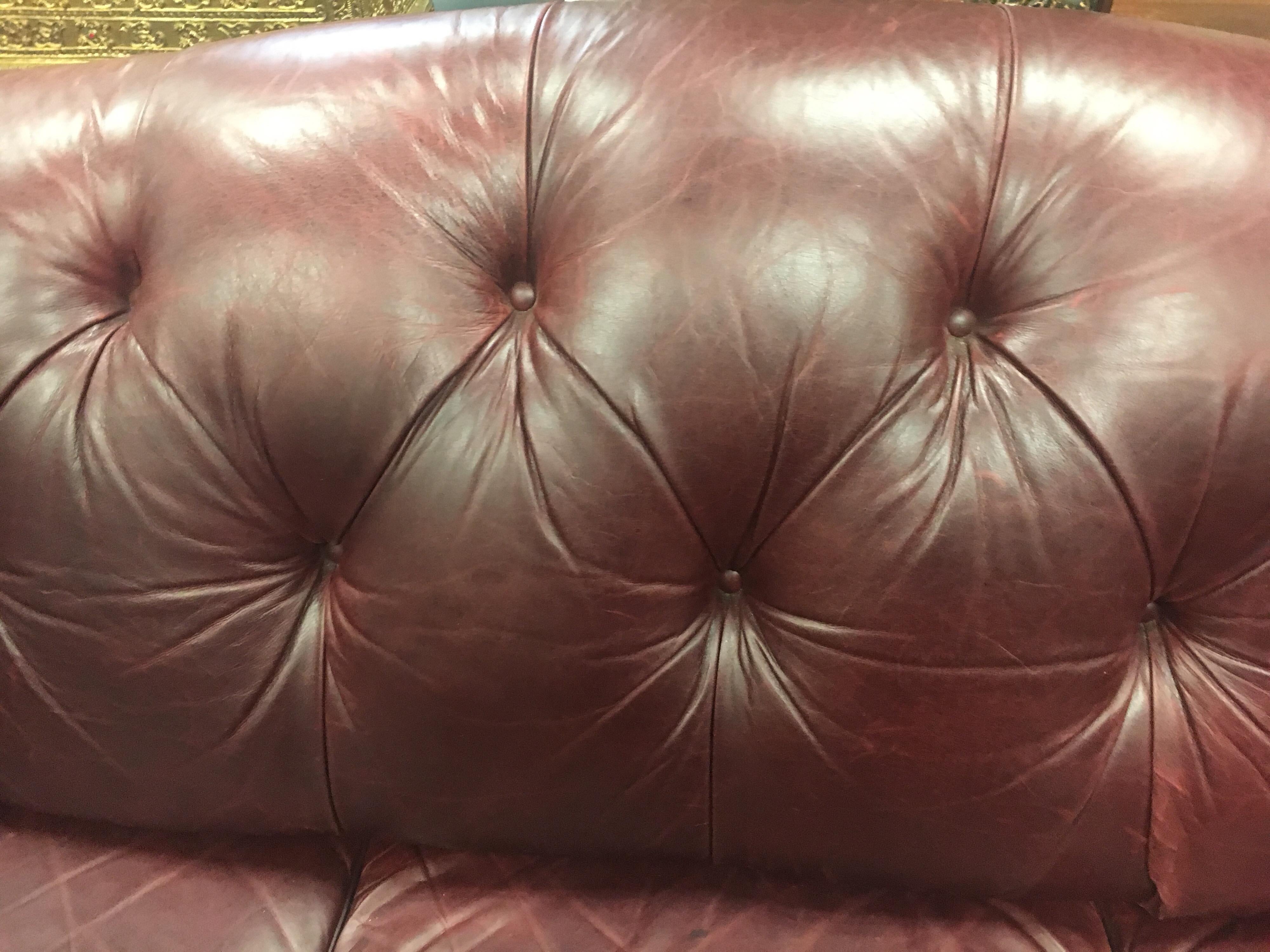 Vintage Chesterfield Oxblood Leather Nailhead Sofa Made in Italy 3