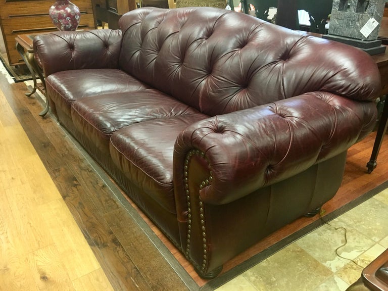 Vintage Chesterfield Oxblood Leather Nailhead Sofa Made in Italy at