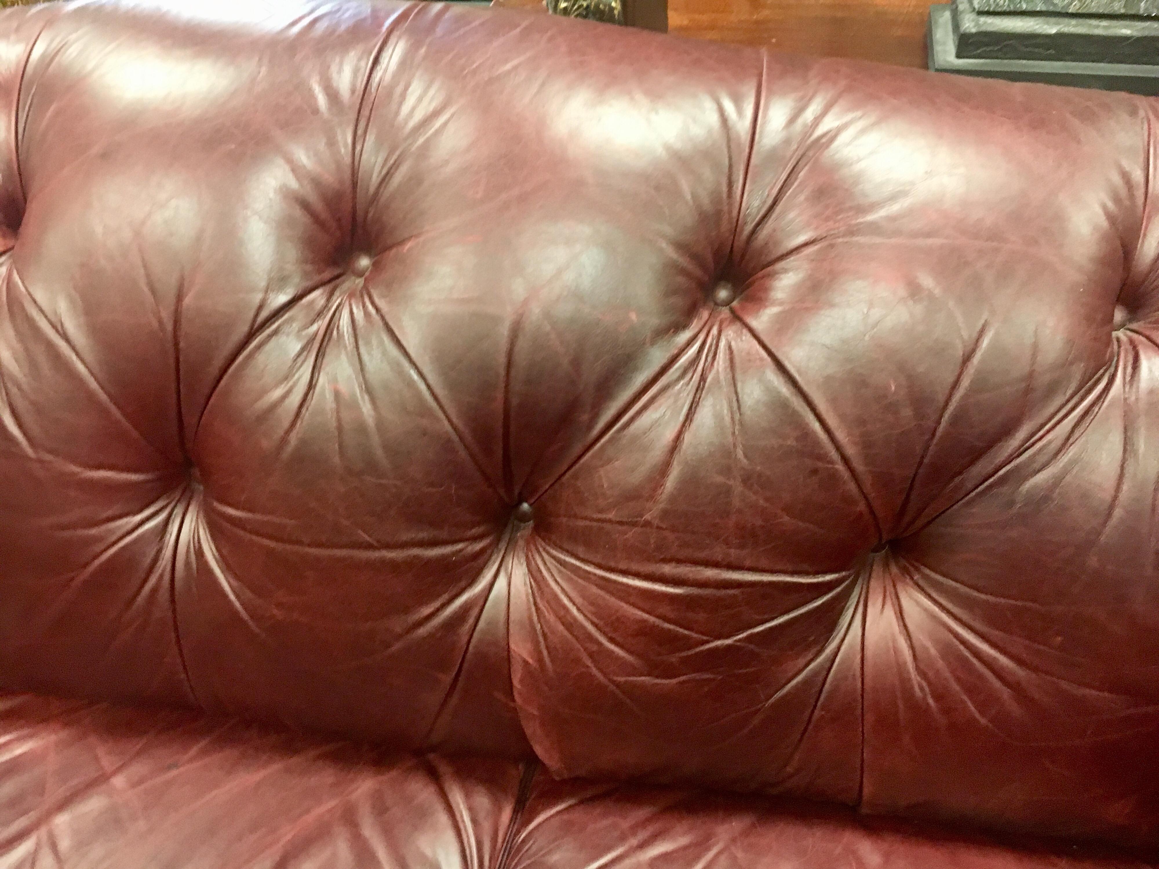 Late 20th Century Vintage Chesterfield Oxblood Leather Nailhead Sofa Made in Italy