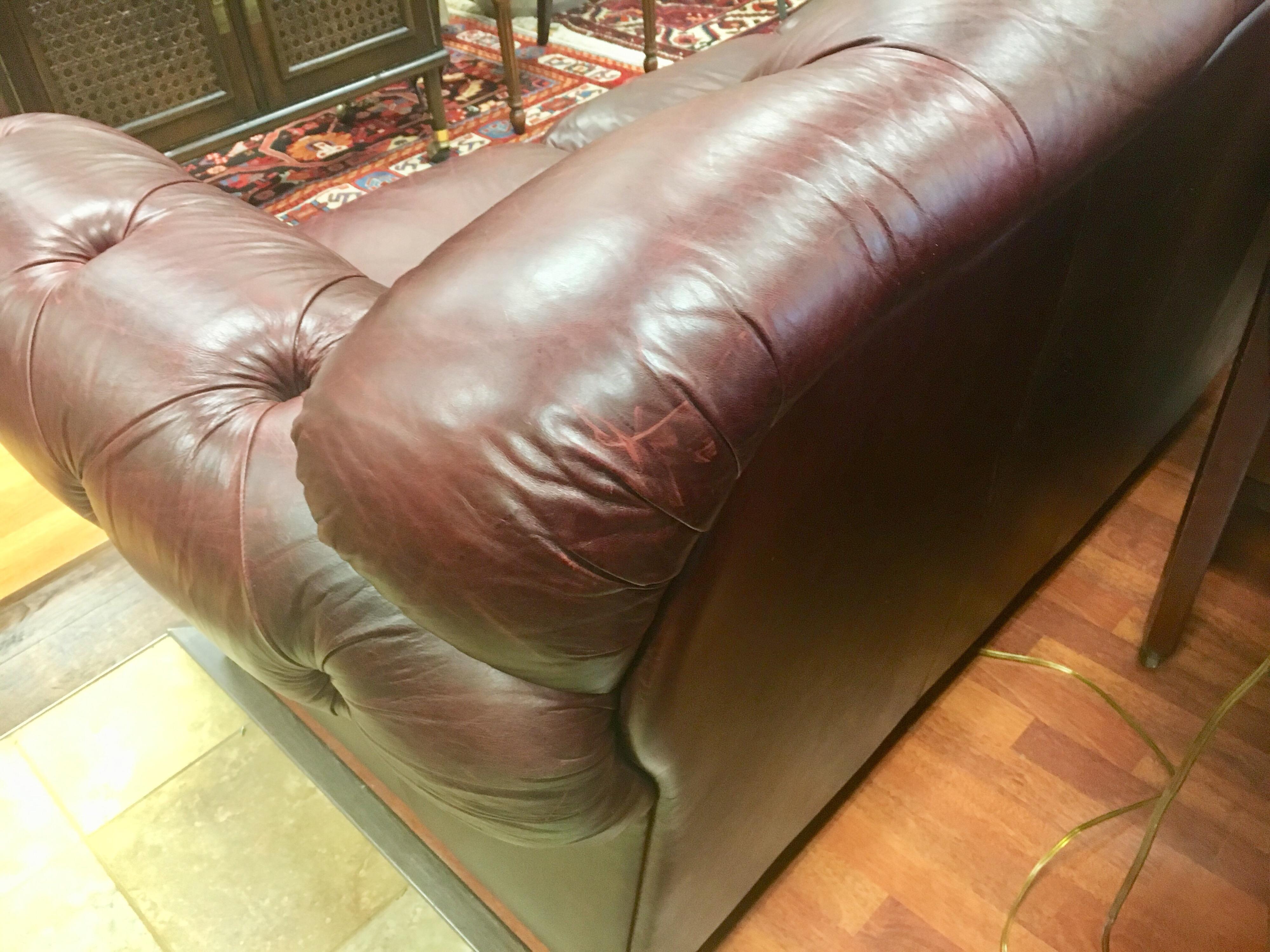 Vintage Chesterfield Oxblood Leather Nailhead Sofa Made in Italy 2
