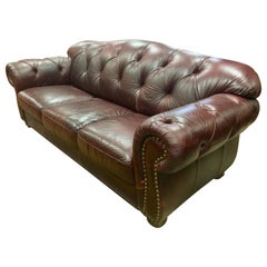 Vintage Chesterfield Oxblood Leather Nailhead Sofa Made in Italy