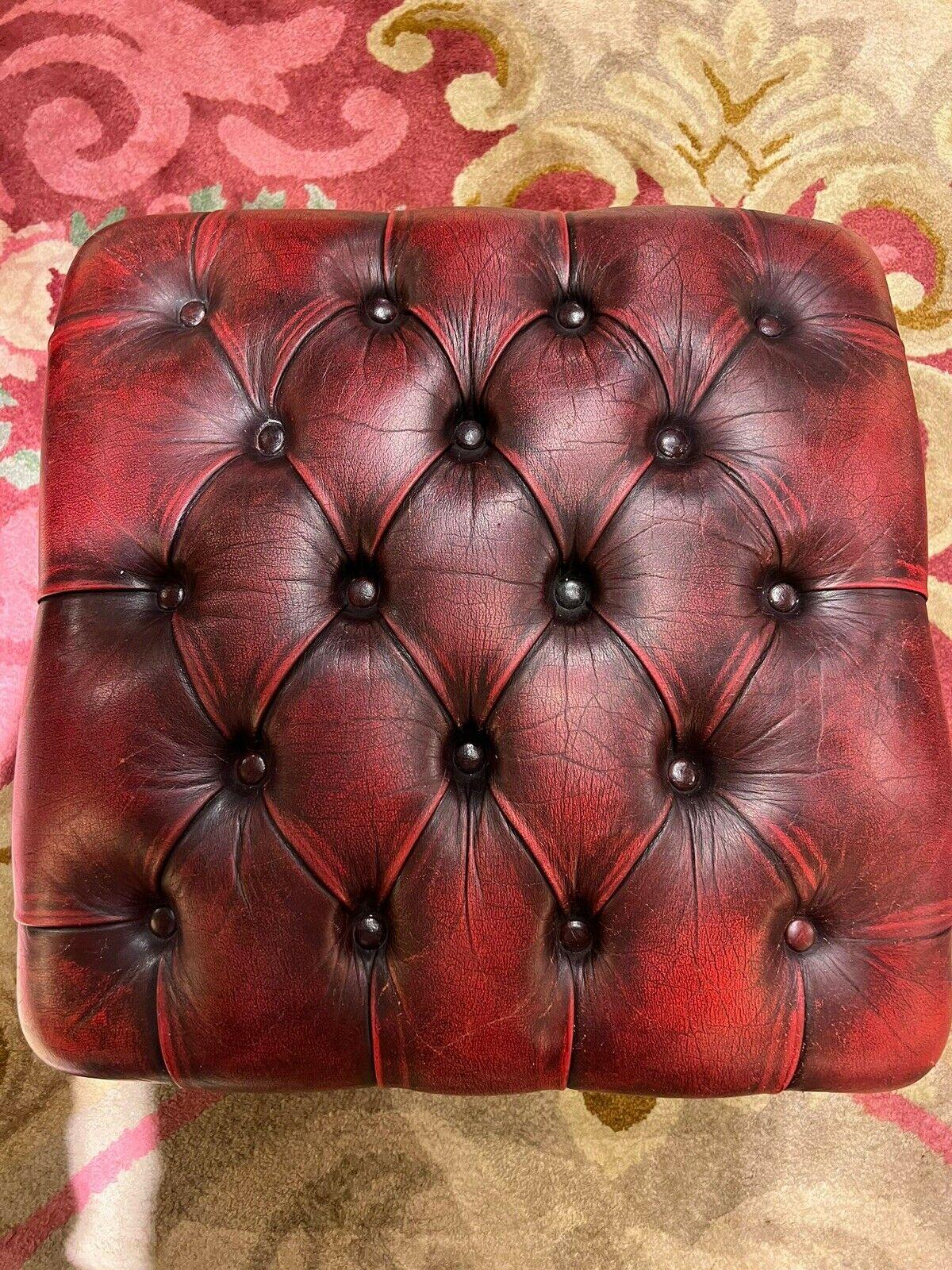 Vintage original Chesterfield Oxblood Leather Wingback  Armchair and Footstool For Sale 2
