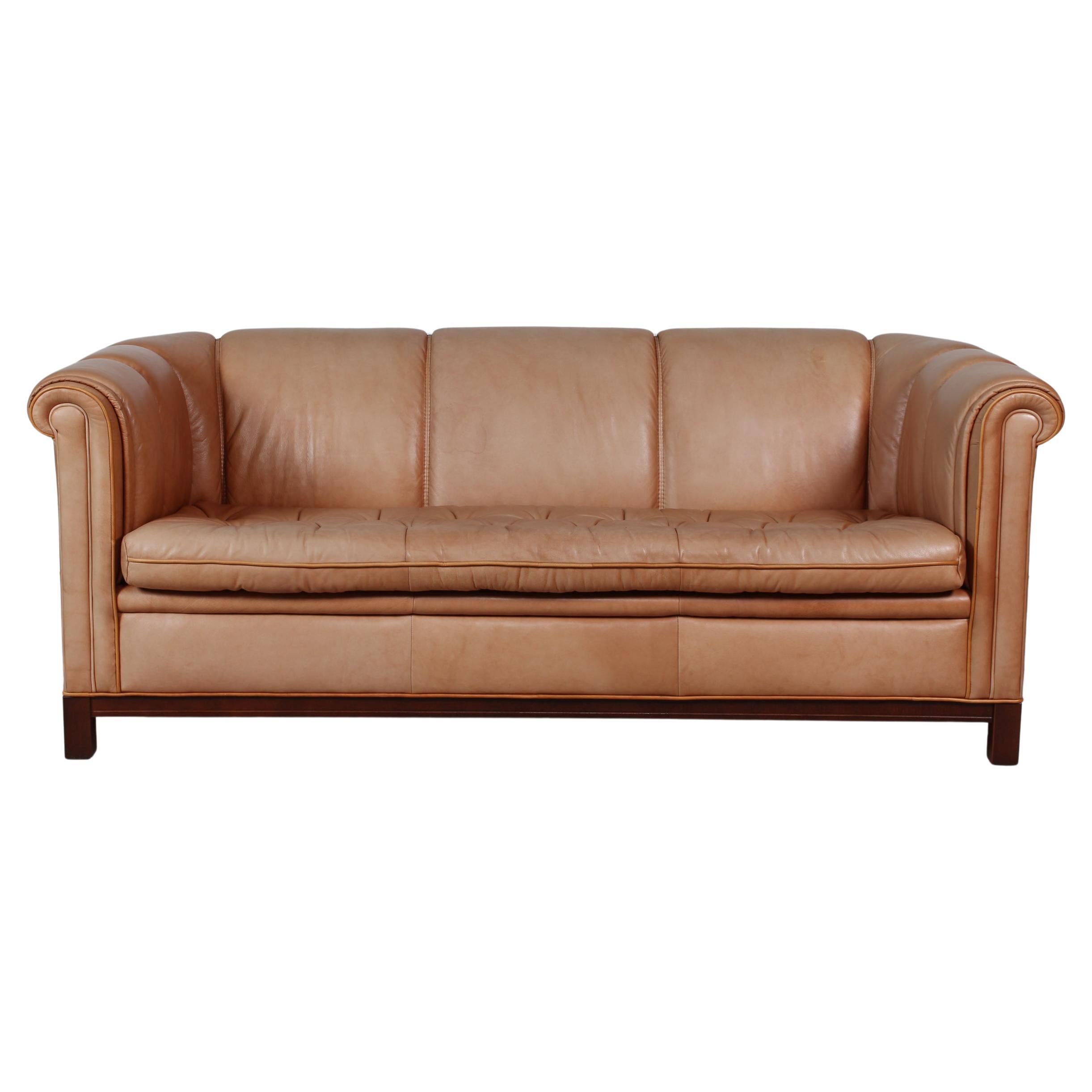 Vintage Chesterfield Sofa and Couch Cognac Leather and Mahogany Frame, 1970s