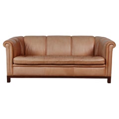Vintage Chesterfield Sofa and Couch Cognac Leather and Mahogany Frame, 1970s