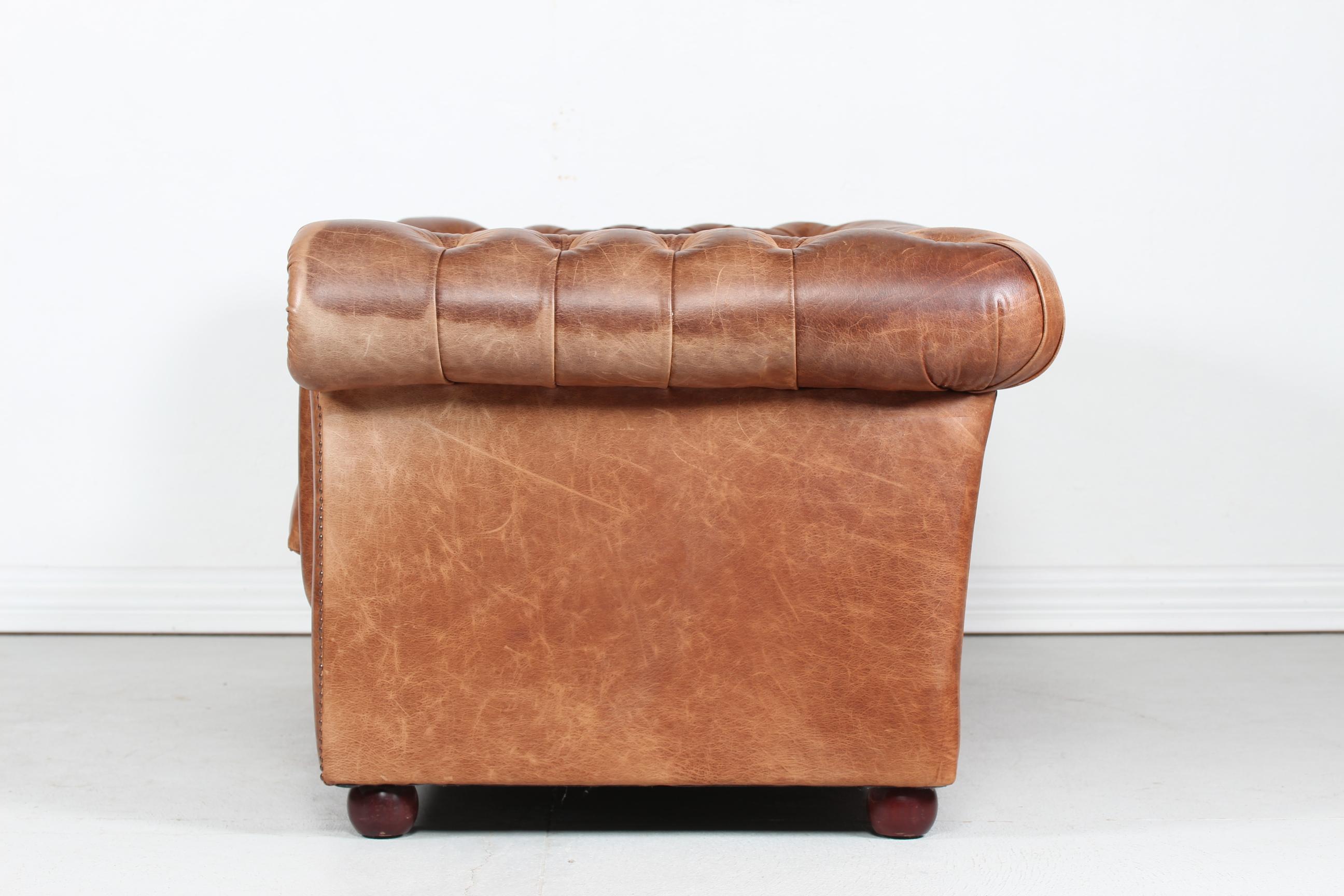 Late 20th Century Vintage Chesterfield Sofa Cognac Leather Mounted with Numerous Buttons, 1970s