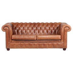Vintage Chesterfield Sofa Cognac Leather Mounted with Numerous Buttons, 1970s