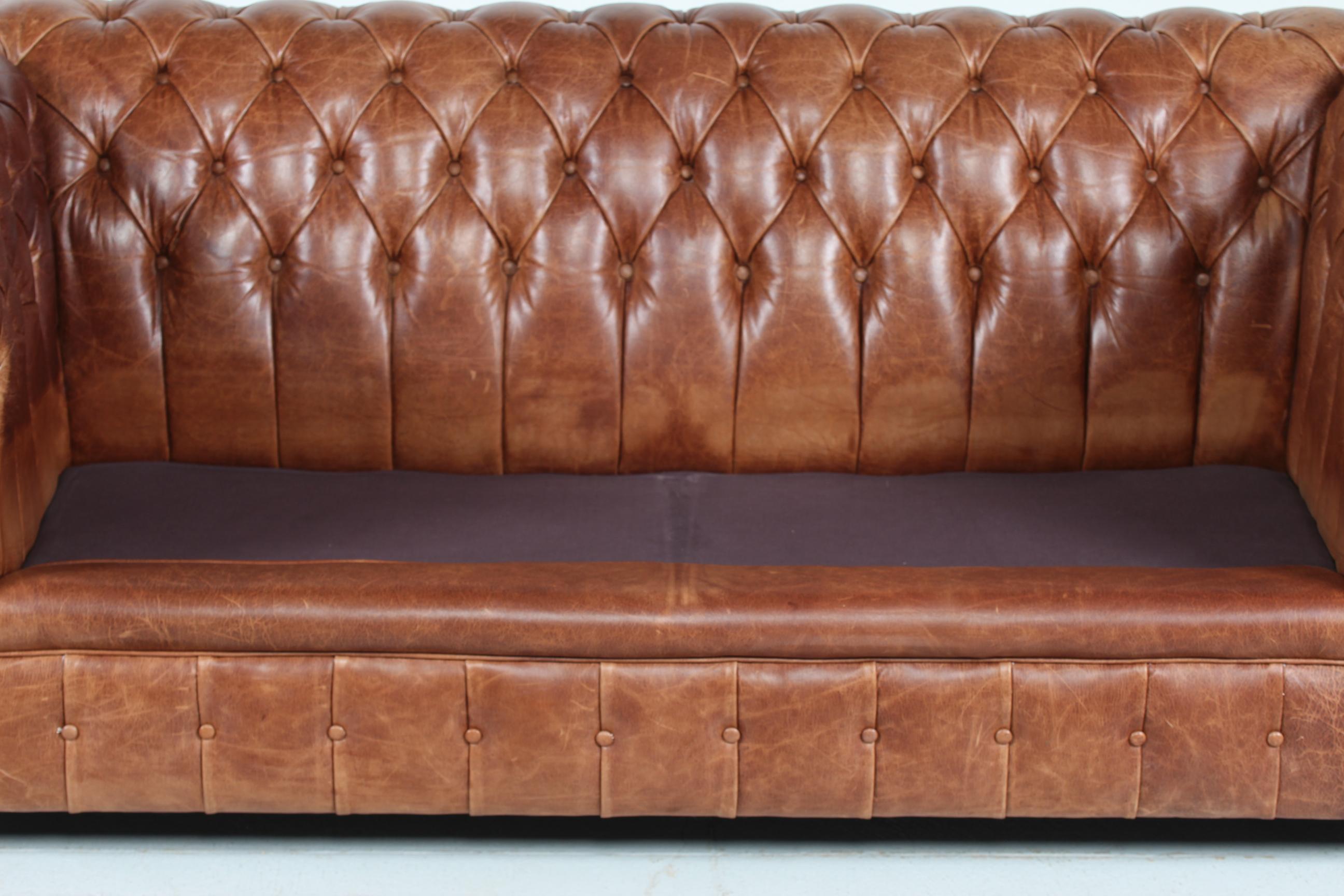 Vintage Chesterfield Sofa Cognac Leather Mounted with Numerous Buttons, 1970s In Good Condition In Aarhus C, DK