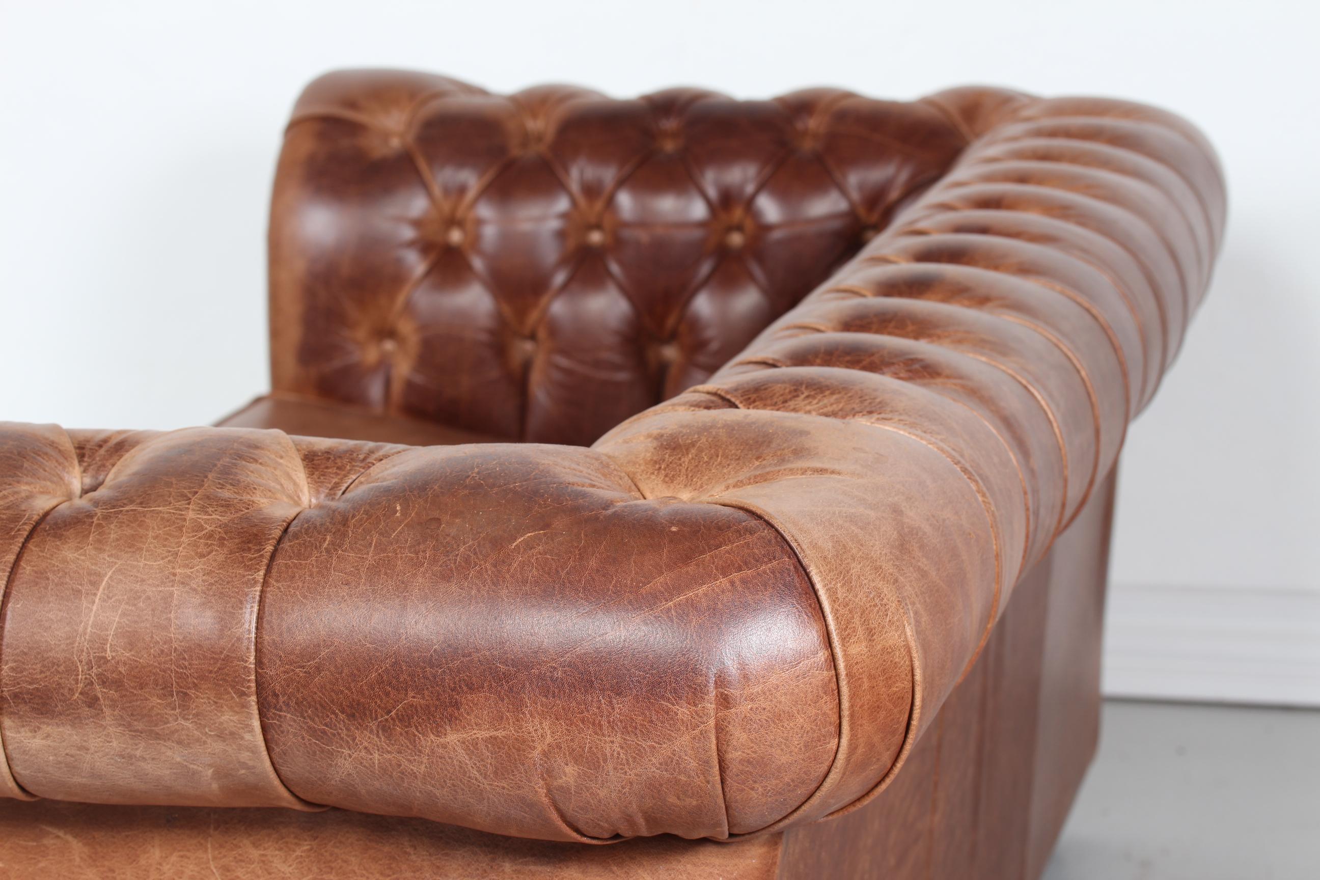 Vintage Chesterfield Sofa Cognac Leather Mounted with Numerous Buttons, 1970s 3
